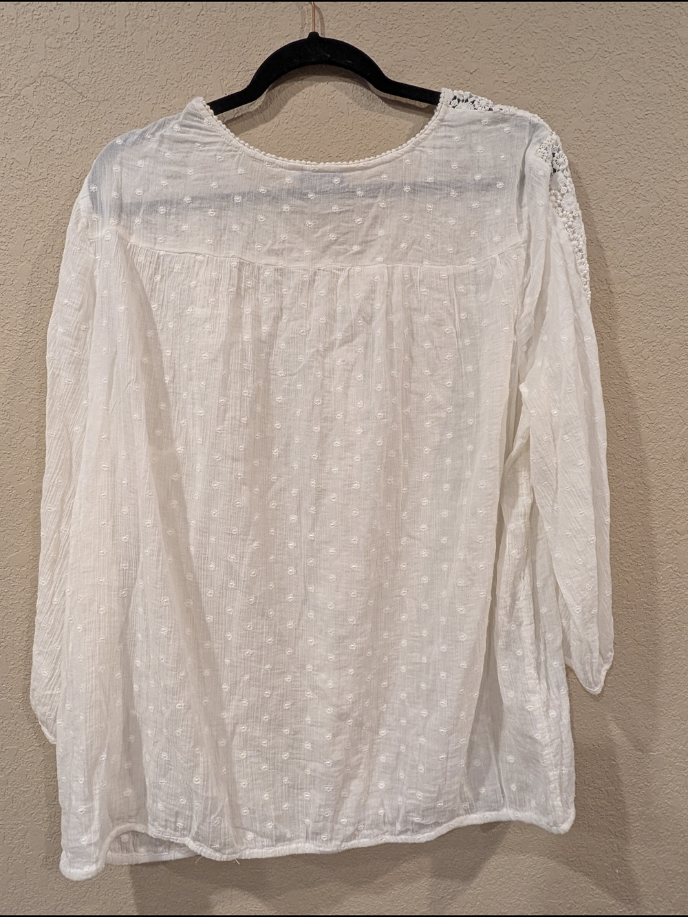 Old Navy White Lace Yoke Swiss Dot Peasant Blouse Cotton Boho - Picture 2 of 6